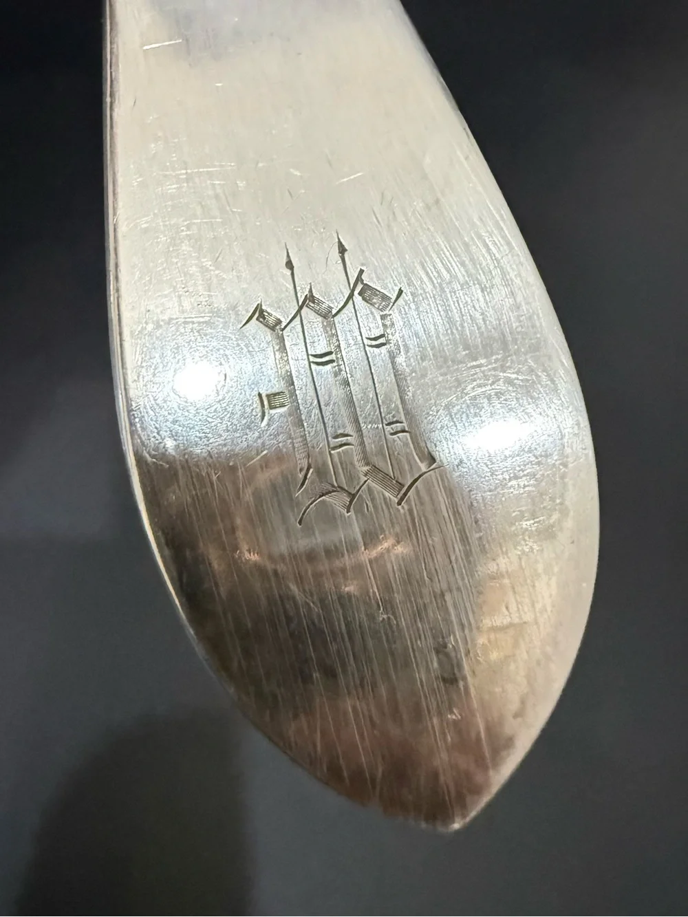 Vintage CARTIER Sterling Silver Engraved Gothic Monogram W 9” Serving Spoon 91g.